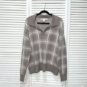 Max Studio Light Brown V-Neck Collar Plaid Sweater Size XL